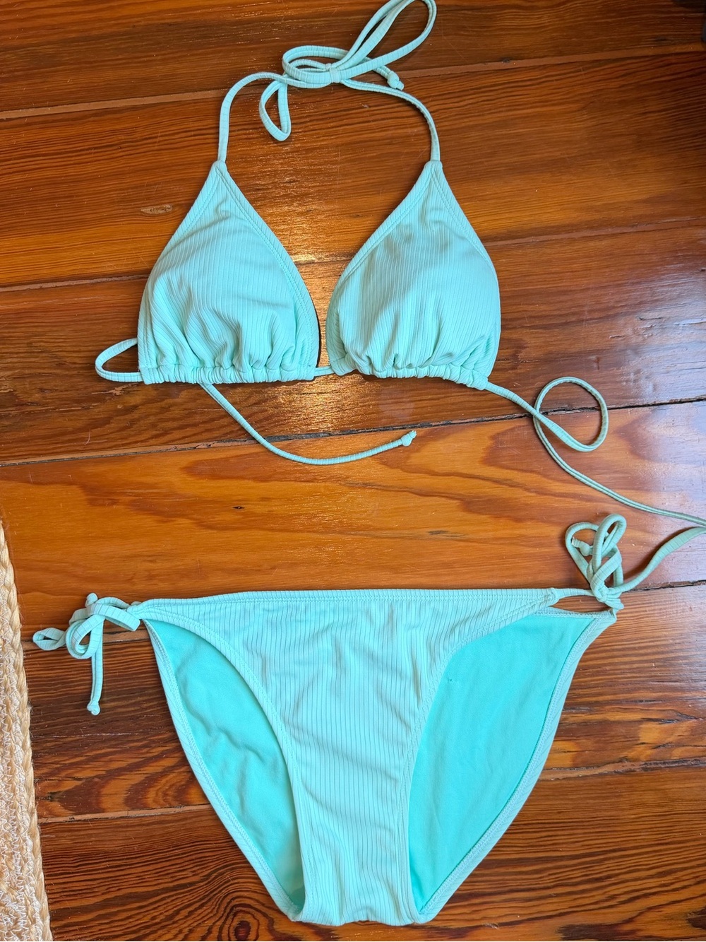 Xhilaration Light Aqua Ribbed Triangle Bikini Set